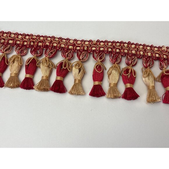 Decorative Red & Gold Tassel Trim Ribbon 1 yard + 20" Festive Accents Vtg - Picture 1 of 13